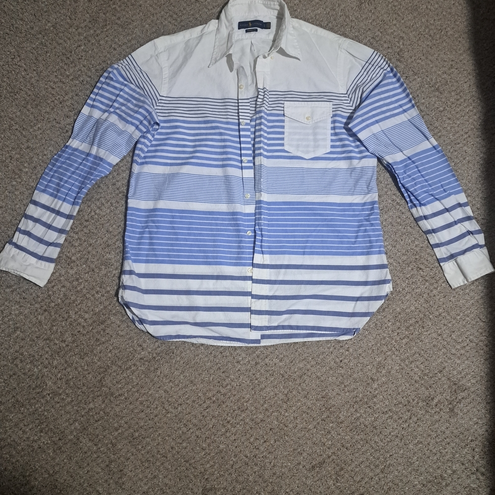 Ralph Lauren Men's Blue and White Striped Shirt
